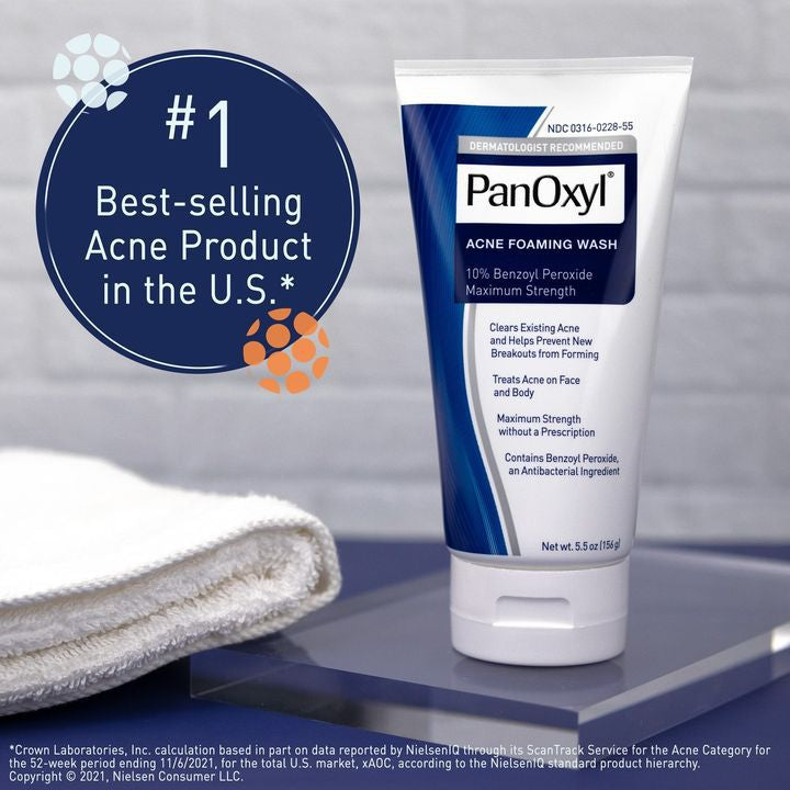 PanOxyl Acne Foaming Wash Benzoyl Peroxide 10% Maximum Strength.