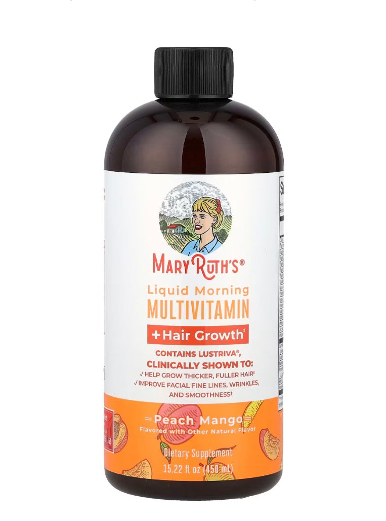 Mary Roots Liquid Mary Ruth’s Liquid Morning Multivitamin + Hair Growth, Peach Mango 450 ...
