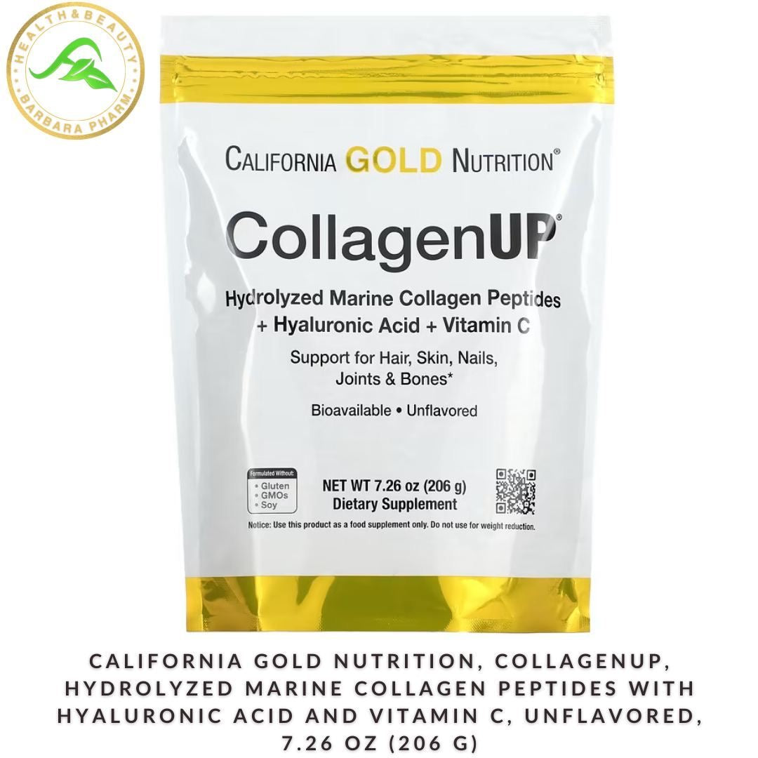California Gold Nutrition CollagenUP, Hydrolysed Marine Collagen Peptides with Hyaluronic Acid and Vitamin C, unflavoured, 206 g