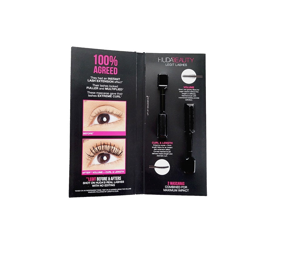 Huda Beauty LEGIT LASHES Double-Ended Volumizing and Lengthening Mascara Samples