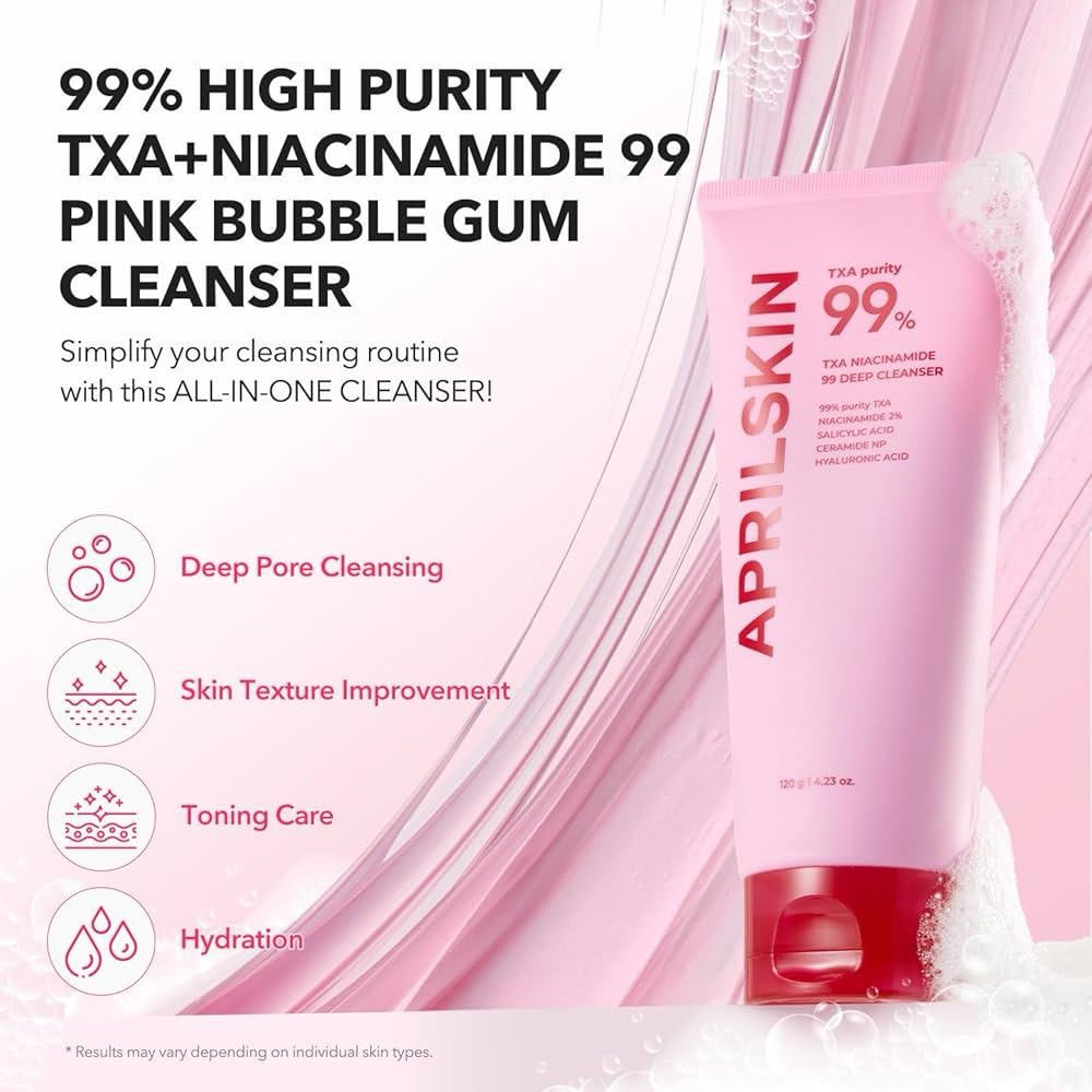 April Skin 99% TXA Niacinamide 99 Pore Care Pink Bubble Gum Deep Cleanser 120gm